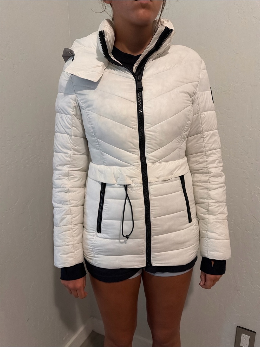 Pajar White Quilted Hooded Puffer Jacket with Black Trim